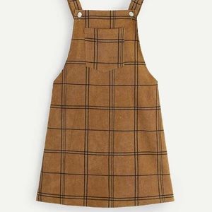Bib Pocket Front Grid Corduroy Overall Dress